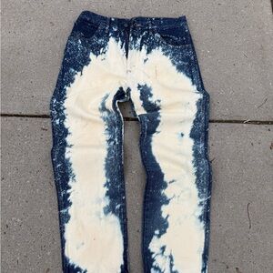 Blue and White Bleached Denim Jeans